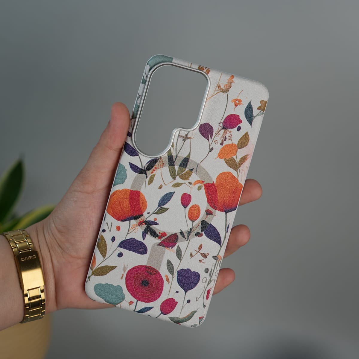 Galaxy S24 Ultra Premium Floral Leather MagSafe Case Back Cover