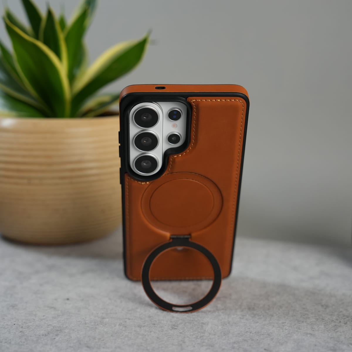 Galaxy S25 Ultra Premium Leather MagSafe Case with Kickstand & Camera Protection | Luxury Slim Cover
