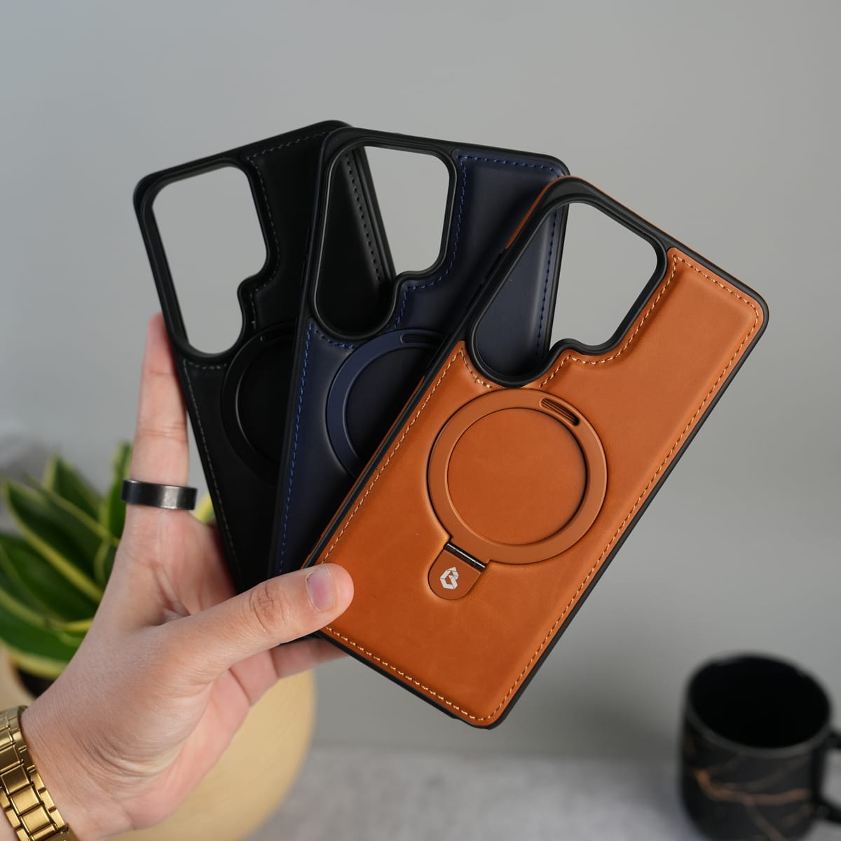 Galaxy S25 Ultra Premium Leather MagSafe Case with Kickstand & Camera Protection | Luxury Slim Cover