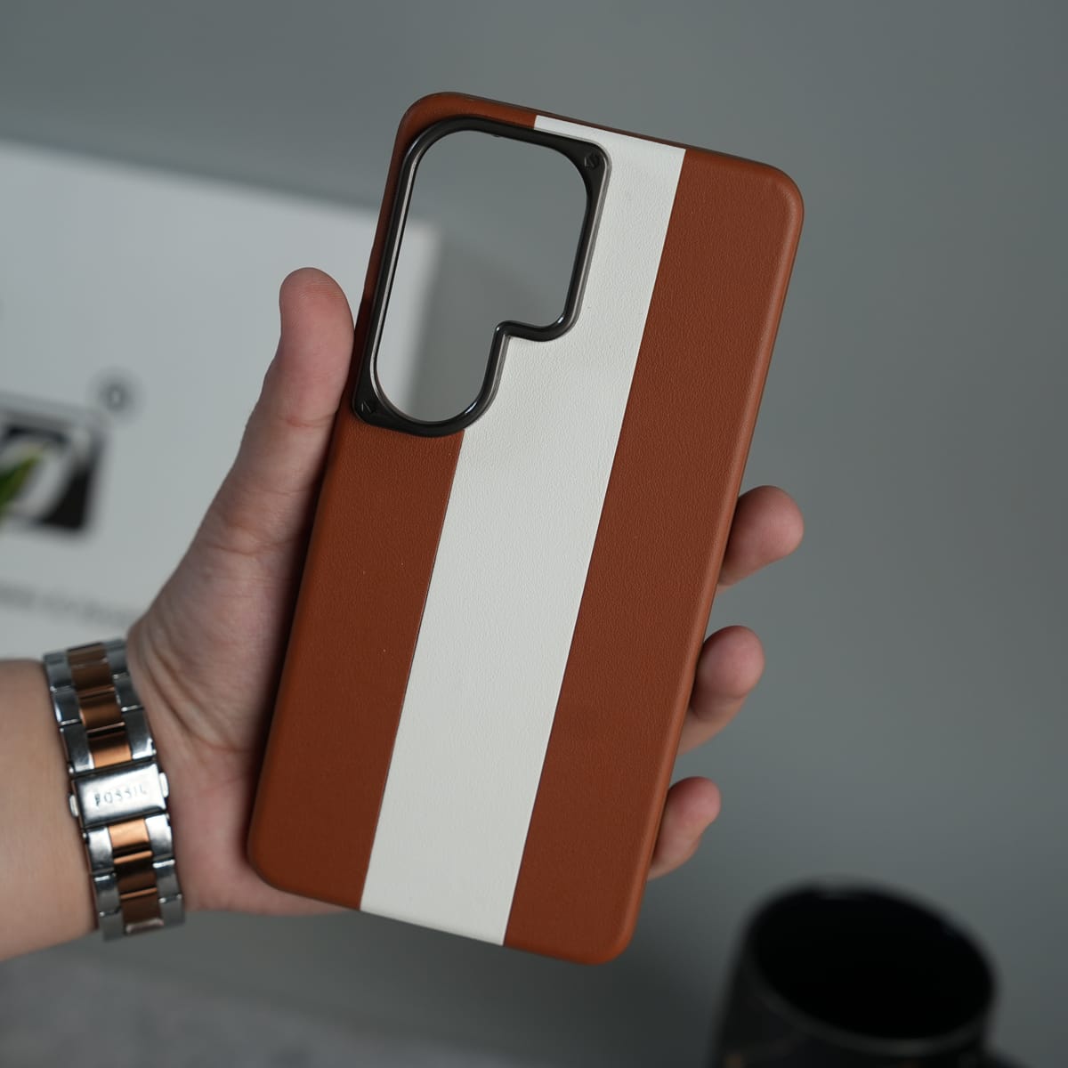 Galaxy S26 Ultra Premium Leather Stripe Case Cover