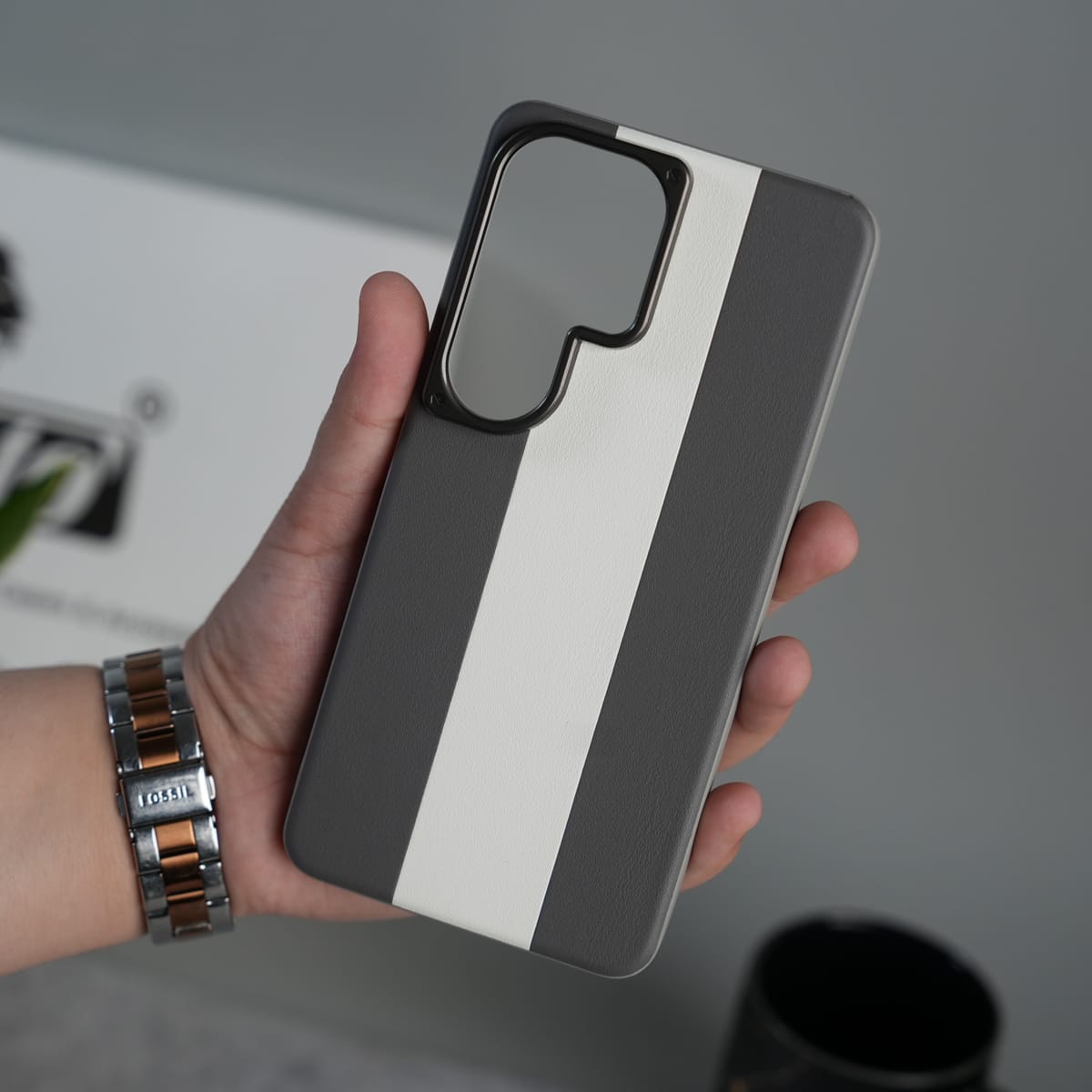 Galaxy S26 Ultra Premium Leather Stripe Case Cover