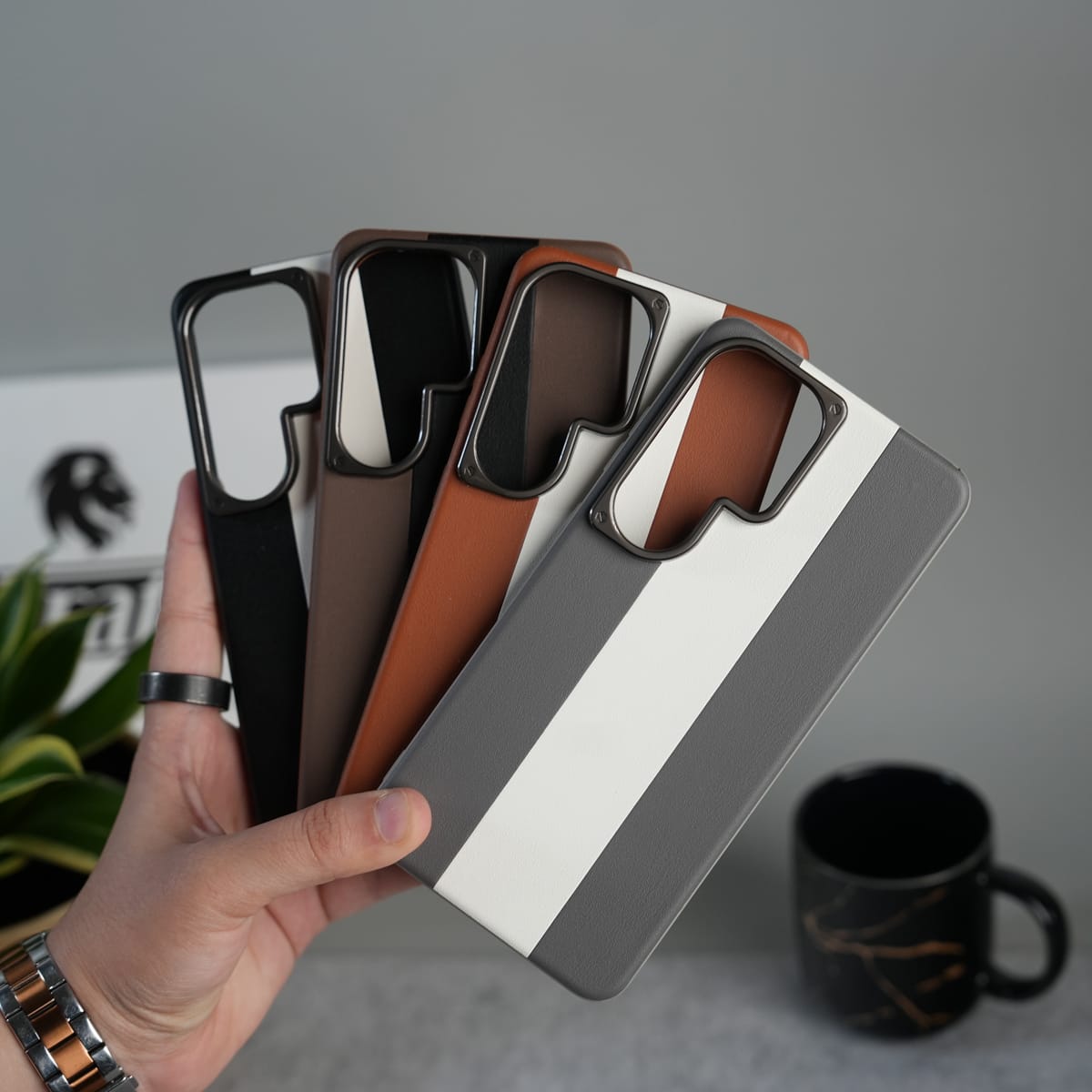 Galaxy S26 Ultra Premium Leather Stripe Case Cover