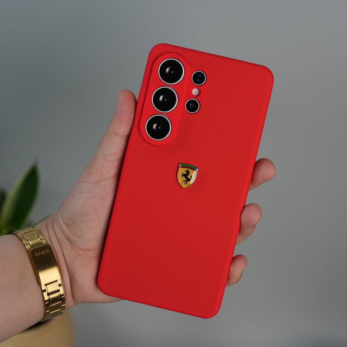 Galaxy S26 Ultra Sports Car Logo Liquid Silicone Case Cover | RED