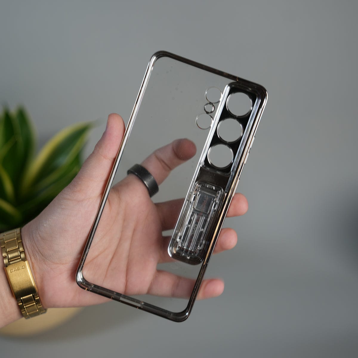 Galaxy S26 Ultra Transparent Case with Folding Stand & Camera Protection | Shockproof Clear Back Cover