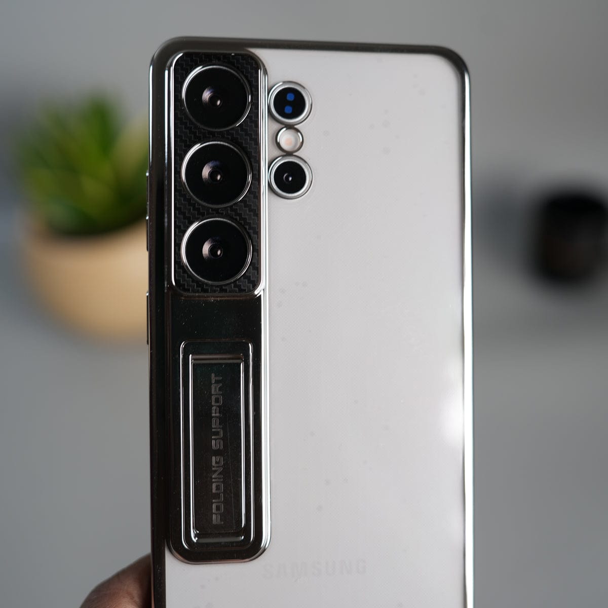 Galaxy S26 Ultra Transparent Case with Folding Stand & Camera Protection | Shockproof Clear Back Cover