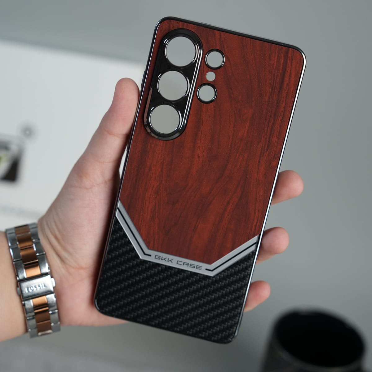 GKK Electroplated Leather-like Wood Grain Cover for Galaxy S26 Ultra