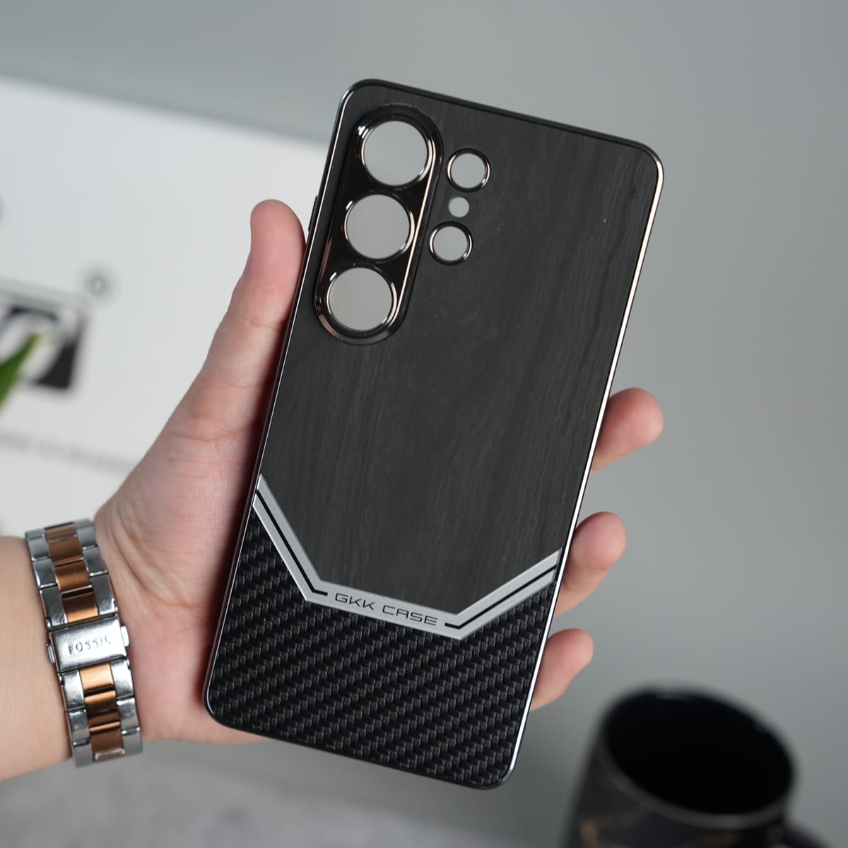 GKK Electroplated Leather-like Wood Grain Cover for Galaxy S26 Ultra