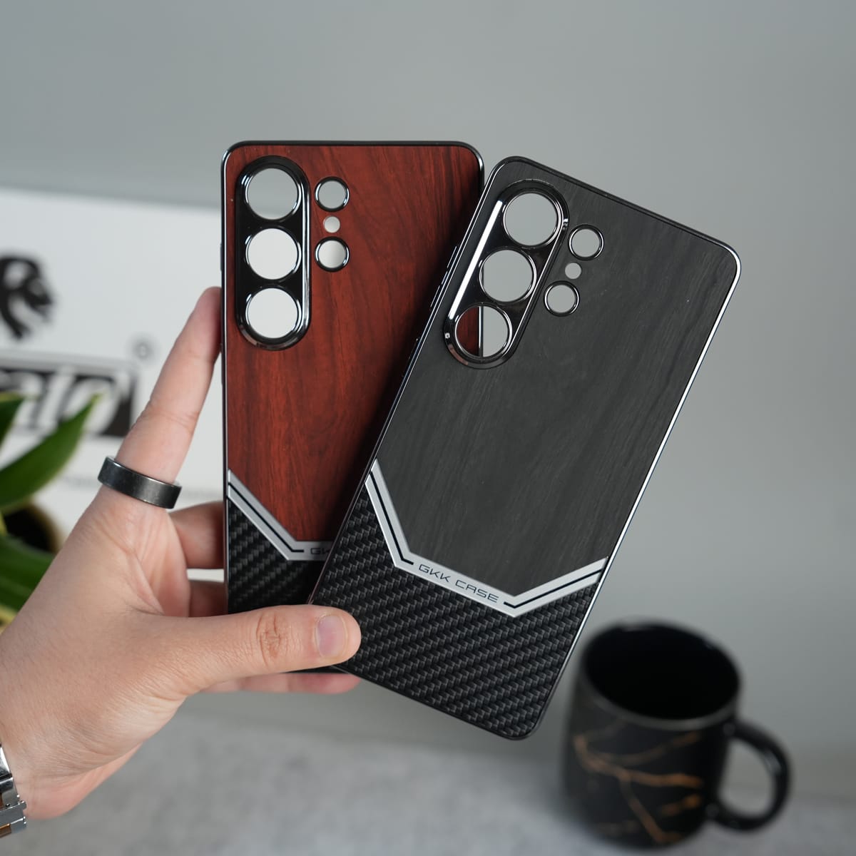 GKK Electroplated Leather-like Wood Grain Cover for Galaxy S26 Ultra