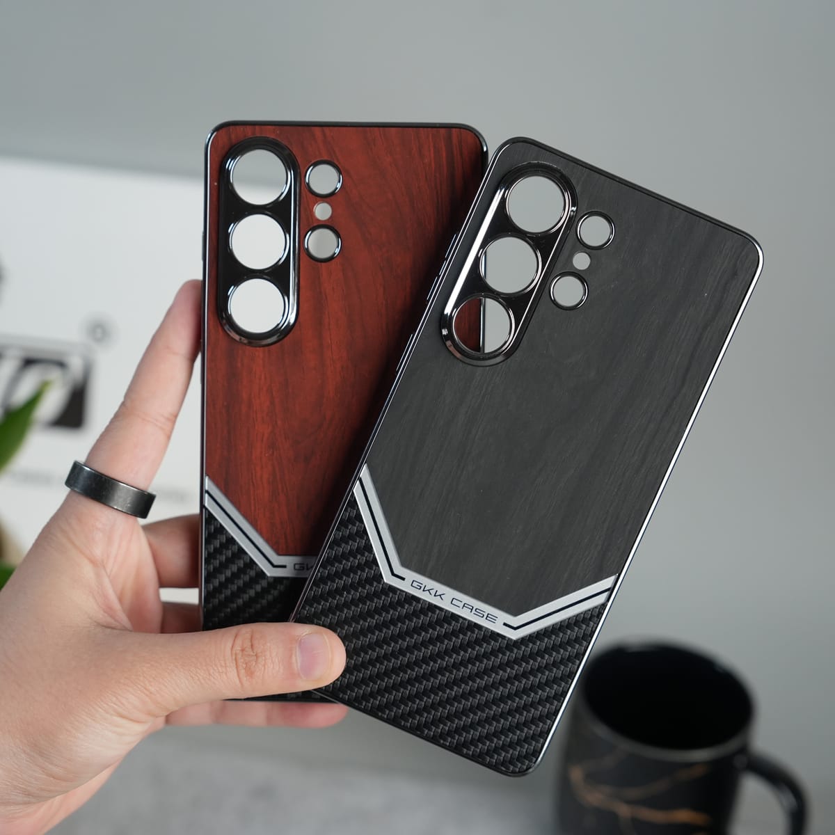 GKK Electroplated Leather-like Wood Grain Cover for Galaxy S26 Ultra