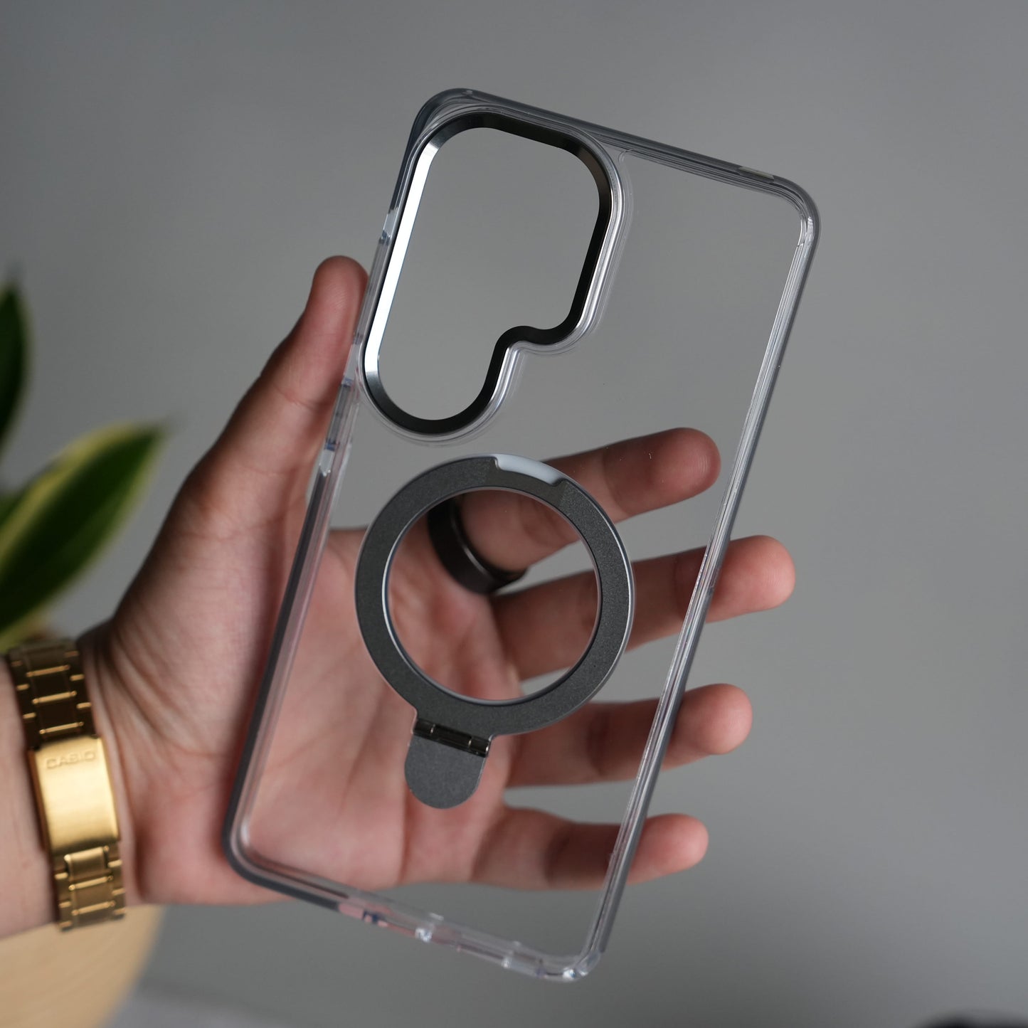 Galaxy S26 Ultra Clear MagSafe Kickstand Case | Transparent Shockproof Slim Cover with Metal Ring Stand