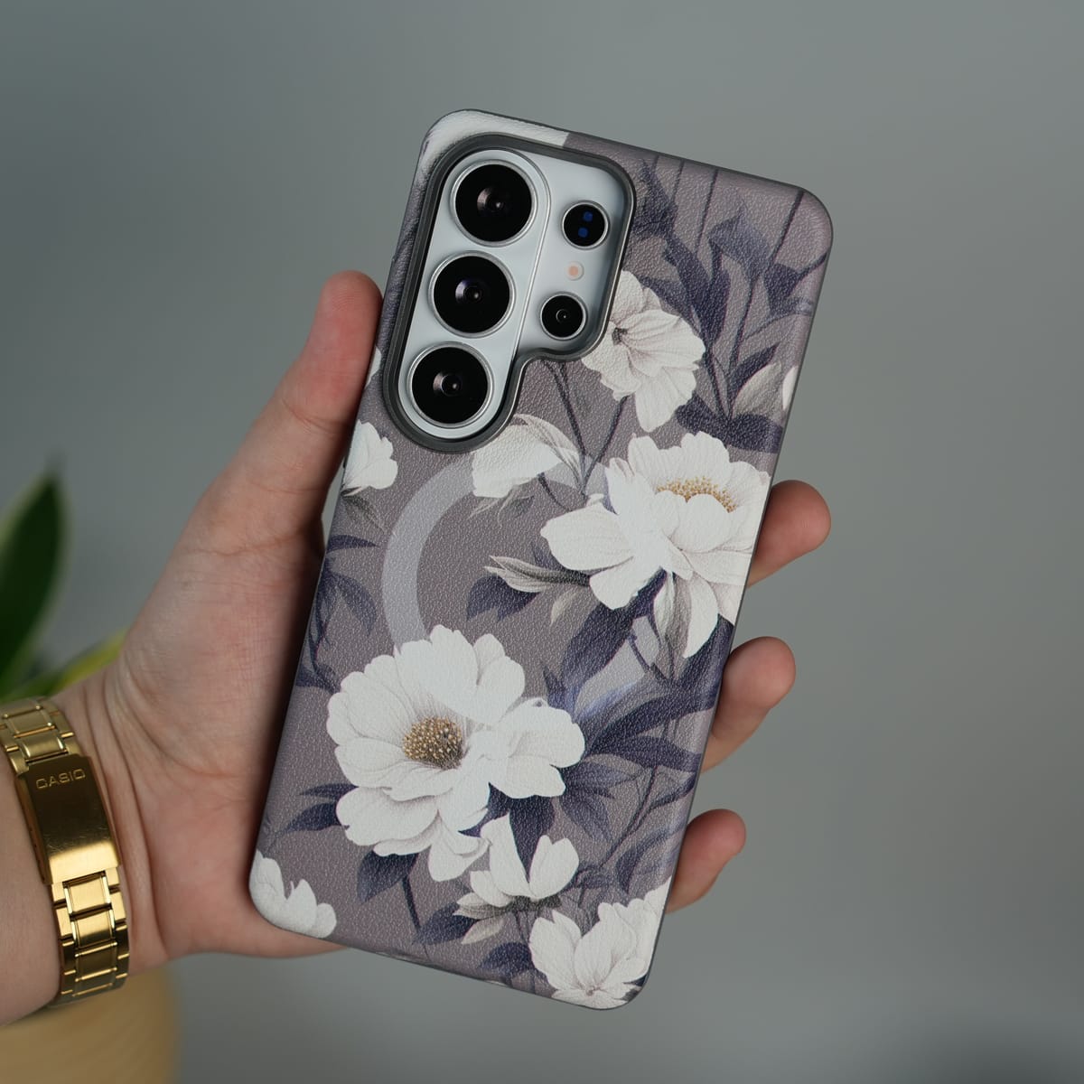 Galaxy S25 Ultra Premium Floral Leather MagSafe Case Back Cover