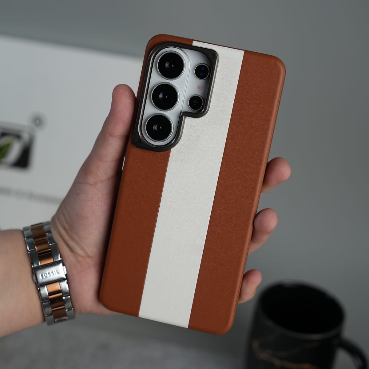 Galaxy S26 Ultra Premium Leather Stripe Case Cover