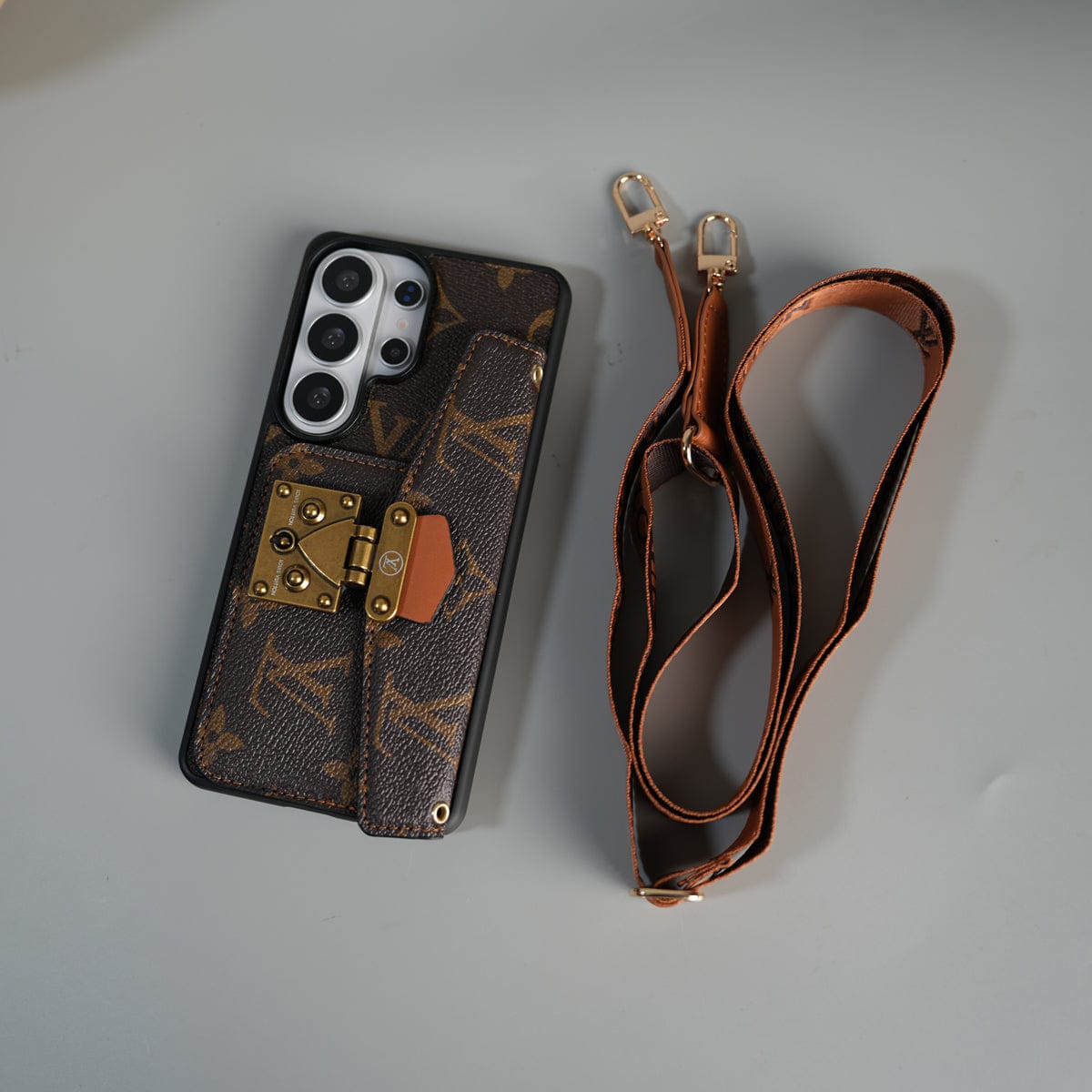 Samsung Galaxy S26 Ultra Brand Leather Card Holder Slot Lock Sling Cover