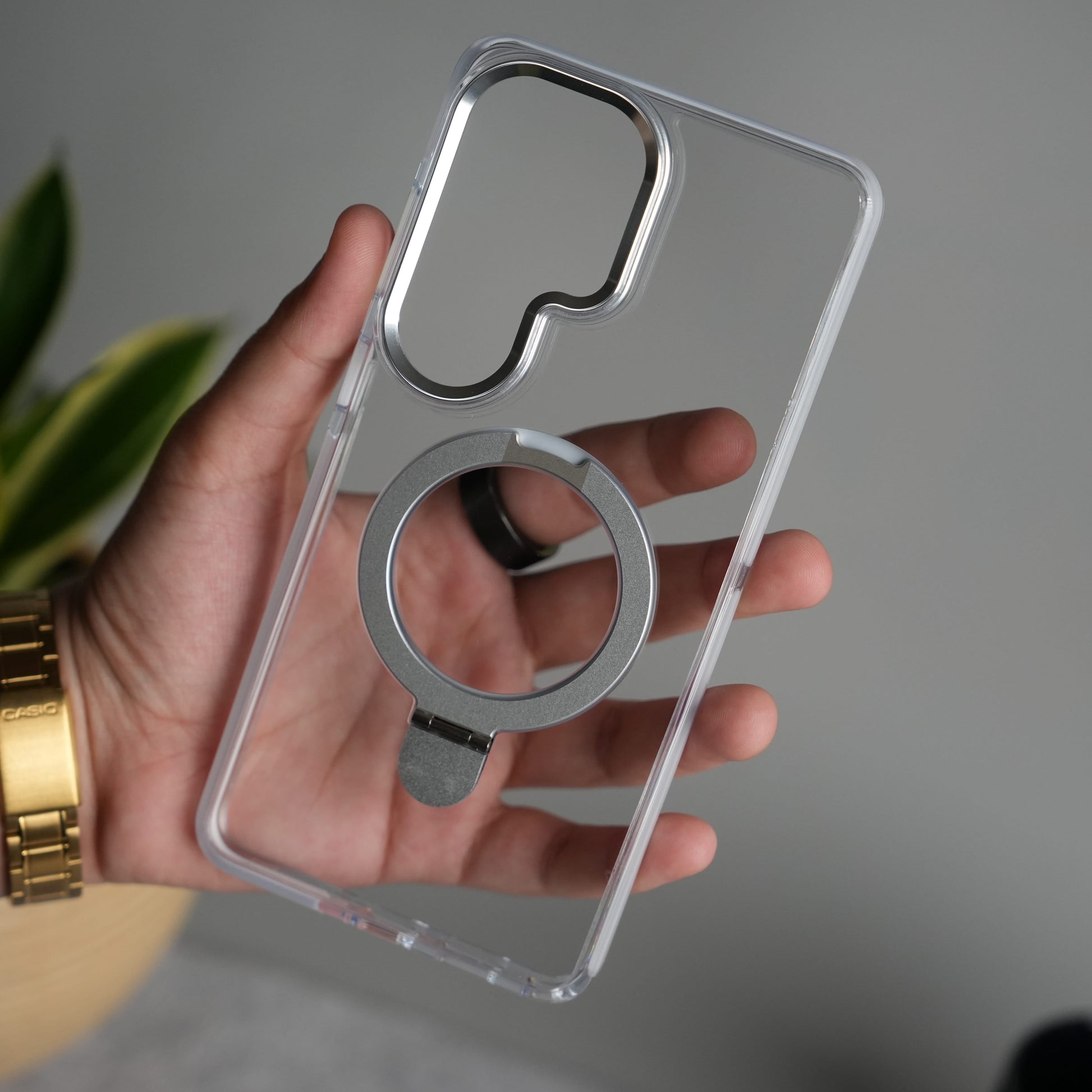 Galaxy S26 Ultra Clear MagSafe Kickstand Case | Transparent Shockproof Slim Cover with Metal Ring Stand