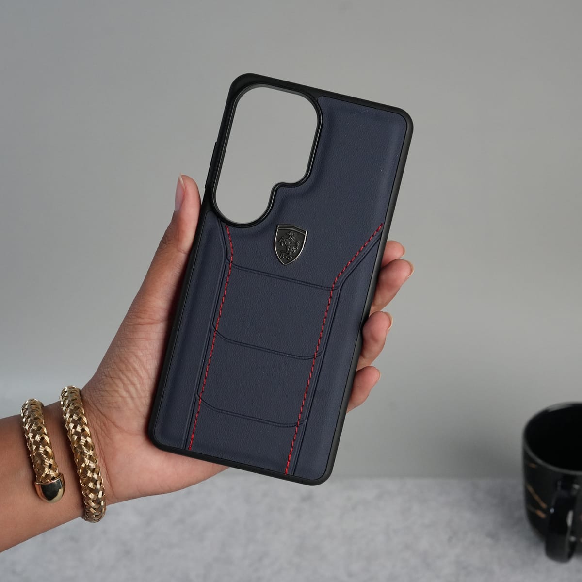 Samsung Galaxy S26 Ultra FR Stitched PU Leather Case Cover (Blue)