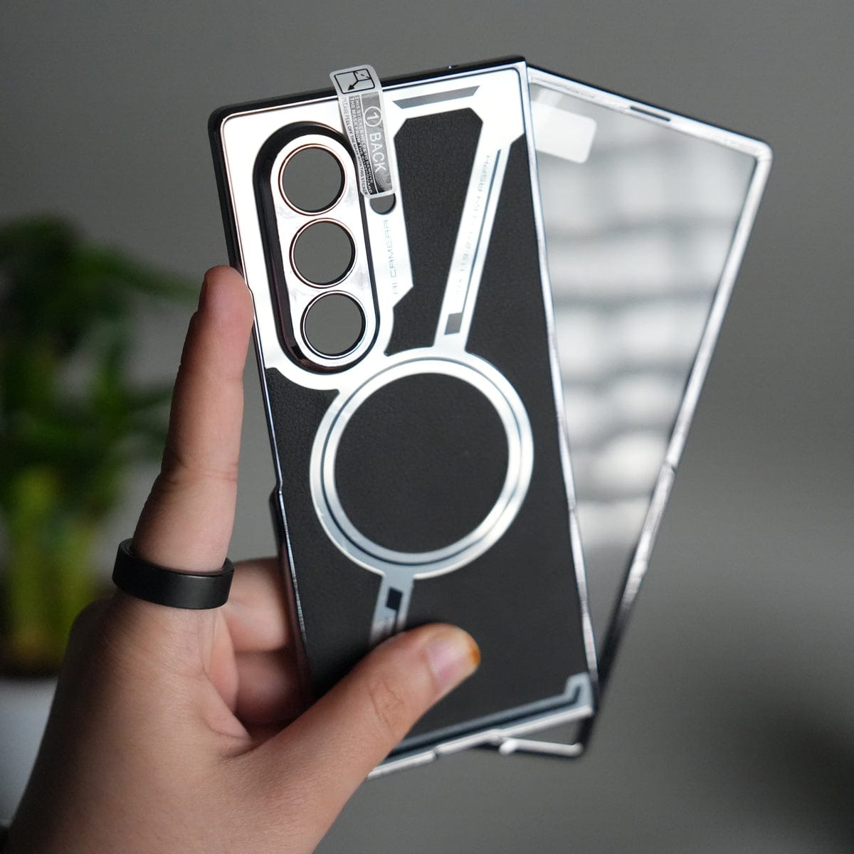 Galaxy Z Fold 7 Z Shape Electroplated Magnetic PU Leather Wireless Charging Case Cover